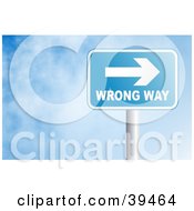 Clipart Illustration Of A Blue Rectangular Wrong Way Sign Against A Blue Sky With Clouds by Prawny