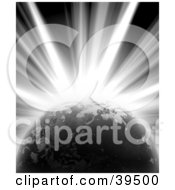 Clipart Illustration Of A Bright Burst Of Light Emerging From Behind Planet Earth by Arena Creative #COLLC39500-0094