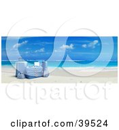 Clipart Illustration Of Blue Suitcases On White Sands Of A Tropical Beach by Frank Boston