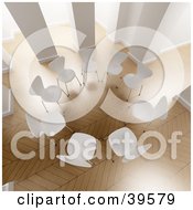 Clipart Illustration Of An Aerial View Of A Circle Of White Chairs In A Bright Office With Wooden Floors