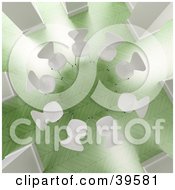 Clipart Illustration Of An Aerial View Of A Circle Of White Chairs In A Bright Office With Green Floors by Frank Boston