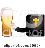 Poster, Art Print Of Mans Hand Emerging From A Bible Holding A Beer