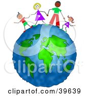 Clipart Illustration Of A Happy Inter Racial Family Holding Hands On Top Of The Globe by Prawny #COLLC39639-0089