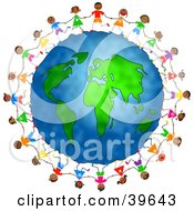Poster, Art Print Of Diverse Children Holding Hands And Running Around The Globe