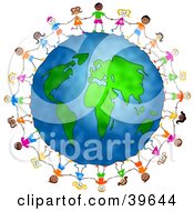 Poster, Art Print Of Diverse Children Holding Hands And Standing Around The Globe