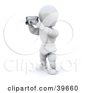 Poster, Art Print Of 3d White Character Catching A Film With A Handy Cam