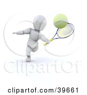 Poster, Art Print Of 3d White Character Whacking A Tennis Ball With A Racket