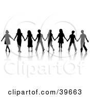 Clipart Illustration Of Black Silhouetted Boys And Girls Standing In A Line And Holding Hands While Playing The Game Red Rover by KJ Pargeter #COLLC39663-0055