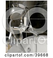 Poster, Art Print Of Silver Shower Head Attached To A Bath Tub