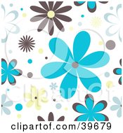 Poster, Art Print Of Retro Brown Blue And Yellow Floral Background On White