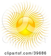 Poster, Art Print Of Bright And Shiny Orange And Yellow Summer Sun With Heat Waves