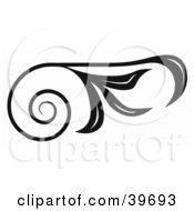 Clipart Illustration Of A Black And White Leaf Design With A Curly Tendril