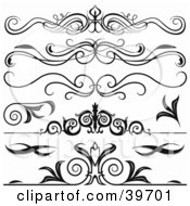 Clipart Illustration Of Five Black Lower Back Tattoo Or Website Divider Elements by dero #COLLC39701-0053