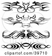 Clipart Illustration Of Four Bold Black Lower Back Tattoo Or Website Divider Elements by dero