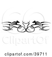 Clipart Illustration Of A Black Double Dragon Lower Back Tattoo Or Website Header Design Element by dero