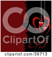 Poster, Art Print Of Red Heart Pendants On Golden Chains Suspended Over A Black Reflective Surface