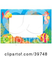Poster, Art Print Of Underwater Stationery Border Of Tropical Fish A Seahorse And Turtle At A Coral Reef