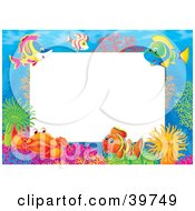 Poster, Art Print Of Underwater Stationery Border Of Crabs And Marine Fish On A Reef