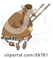 Poster, Art Print Of Playful Brown Cow Swinging