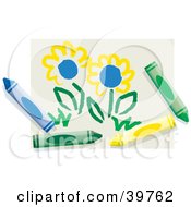 Clipart Illustration Of A Childs Drawing Of Spring Flowers With Colorful Crayons