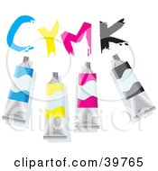 Clipart Illustration Of Blue Yellow Pink And Black Paint Tubes With Cmyk Lettering