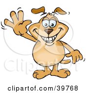 Clipart Illustration Of A Friendly Doggy Character Grinning And Waving His Hand