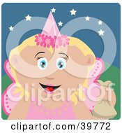 Clipart Illustration Of A Happy Tooth Fairy In A Pink Costume Holding Up A Bag by Dennis Holmes Designs