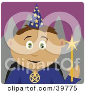 Poster, Art Print Of Friendly Wizard In A Hat Holding A Wand