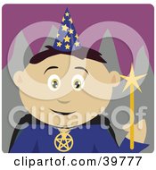 Poster, Art Print Of Wizard Wearing A Conical Hat And Holding A Magic Wand