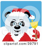 Poster, Art Print Of Blue Eyed Charity Bell Ringer Giant Panda Bear In A Santa Suit