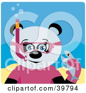 Clipart Illustration Of A Blue Eyed Female Giant Panda Bear Wearing Pink Snorkel Gear Holding A Fish Underwater by Dennis Holmes Designs