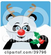 Poster, Art Print Of Blue Eyed Giant Panda Bear Disguised As Rudolph