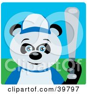 Clipart Illustration Of A Blue Eyed Giant Panda Bear Playing Baseball On A Field