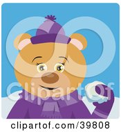 Clipart Illustration Of A Female Bear In Purple Throwing Snowballs