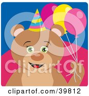 Poster, Art Print Of Green Eyed Female Birthday Teddy Bear Holding Party Balloons