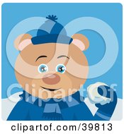 Poster, Art Print Of Blue Eyed Male Teddy Bear In Blue Throwing Snowballs