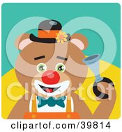 Poster, Art Print Of Green Eyed Male Circus Clown Teddy Bear Honking A Horn