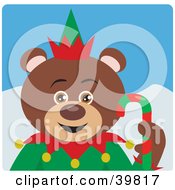 Poster, Art Print Of Brown Christmas Elf Teddy Bear Holding A Candy Cane