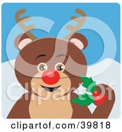 Poster, Art Print Of Brown Teddy Bear Disguised As Rudolph