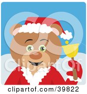 Clipart Illustration Of A Green Eyed Charity Bell Ringer Teddy Bear In A Santa Suit by Dennis Holmes Designs
