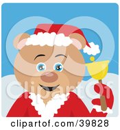 Clipart Illustration Of A Blue Eyed Charity Bell Ringer Teddy Bear In A Santa Suit by Dennis Holmes Designs