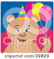Poster, Art Print Of Blue Eyed Female Birthday Teddy Bear Holding Party Balloons