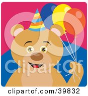 Clipart Illustration Of A Brown Male Birthday Bear Holding Party Balloons