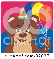 Poster, Art Print Of Brown Male Birthday Teddy Bear Holding Party Balloons