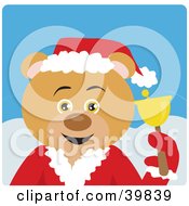 Poster, Art Print Of Blue Eyed Charity Bell Ringer Bear In A Santa Suit