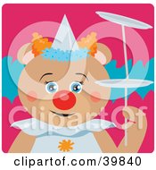 Poster, Art Print Of Blue Eyed Female Circus Clown Teddy Bear Doing A Balancing Stunt