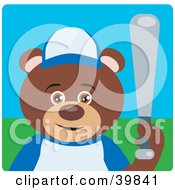 Poster, Art Print Of Brown Teddy Bear Playing Baseball On A Field