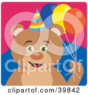 Poster, Art Print Of Green Eyed Male Birthday Teddy Bear Holding Party Balloons