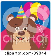 Poster, Art Print Of Brown Female Birthday Teddy Bear Holding Party Balloons