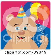 Poster, Art Print Of Blue Eyed Male Birthday Teddy Bear Holding Party Balloons